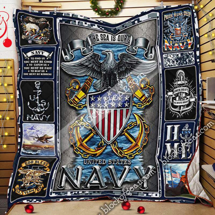 The Sea Is Ours Us Navy 3D Quilt Blanket Size Single, Twin, Full, Queen, King, Super King  