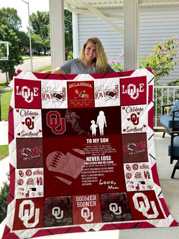 Oklahoma Sooners To My Son Love Mom 3D Quilt Blanket Size Single, Twin, Full, Queen, King, Super King  , NCAA Quilt Blanket 