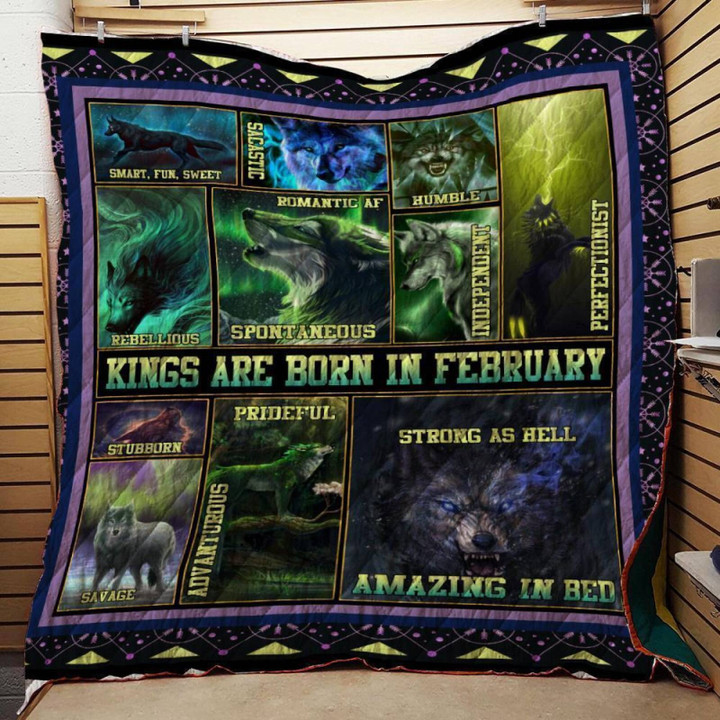 King Are Born In February Wolf 3D Customized Quilt Blanket Size Single, Twin, Full, Queen, King, Super King  