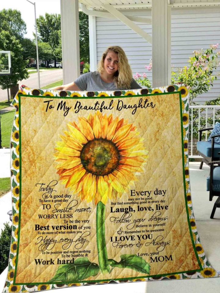 Daughter Sunflower 3D Quilt Blanket Size Single, Twin, Full, Queen, King, Super King  