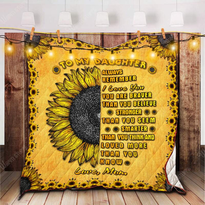 Sunflower To My Daughter Love Mom 3D Quilt Blanket Size Single, Twin, Full, Queen, King, Super King  