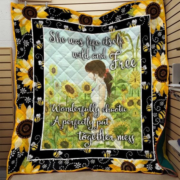 Sunflower Girl She Was Life Itself 3D Customized Quilt Blanket Size Single, Twin, Full, Queen, King, Super King  