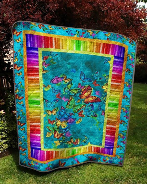 Butterfly Rainbow Colors Christmas Gift 3D Quilt Blanket Size Single, Twin, Full, Queen, King, Super King  