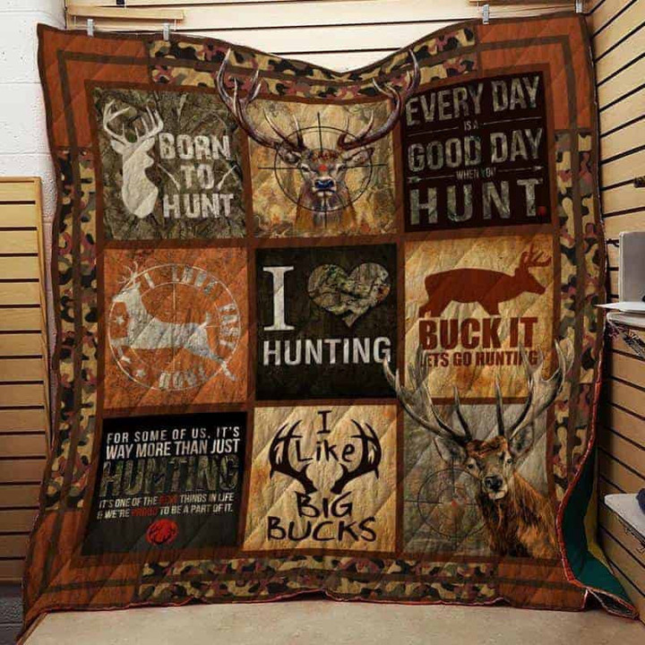 Hunting I Like Big Bucks 3D Quilt Blanket Size Single, Twin, Full, Queen, King, Super King  