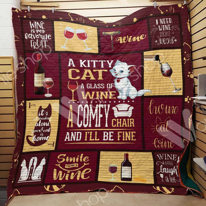 Wine Cat 3D Customized Quilt Blanket Size Single, Twin, Full, Queen, King, Super King  