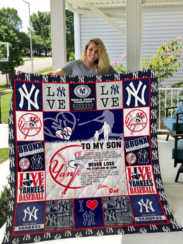 New York Yankees To My Son Love Dad 3D Quilt Blanket Size Single, Twin, Full, Queen, King, Super King   , MLB Quilt Blanket