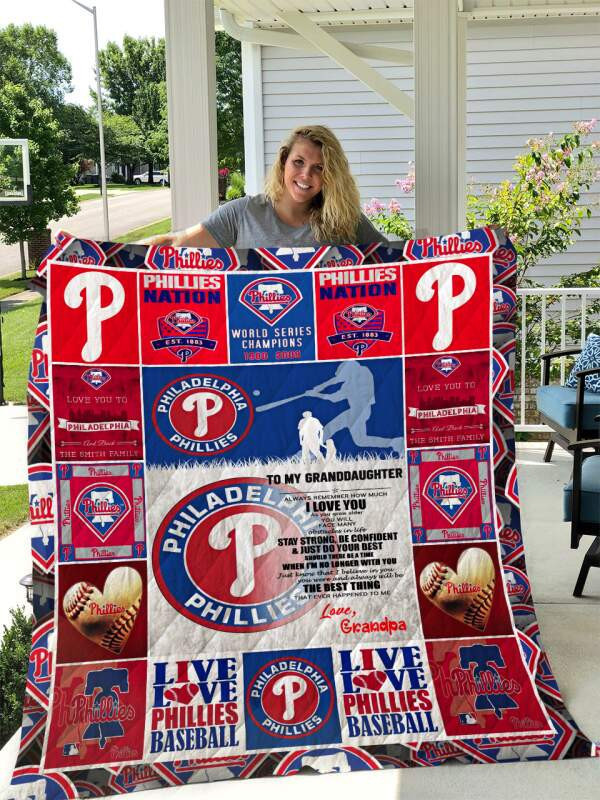 Philadelphia Phillies To My Granddaughter Love Grandpa 3D Quilt Blanket Size Single, Twin, Full, Queen, King, Super King   , MLB Quilt Blanket