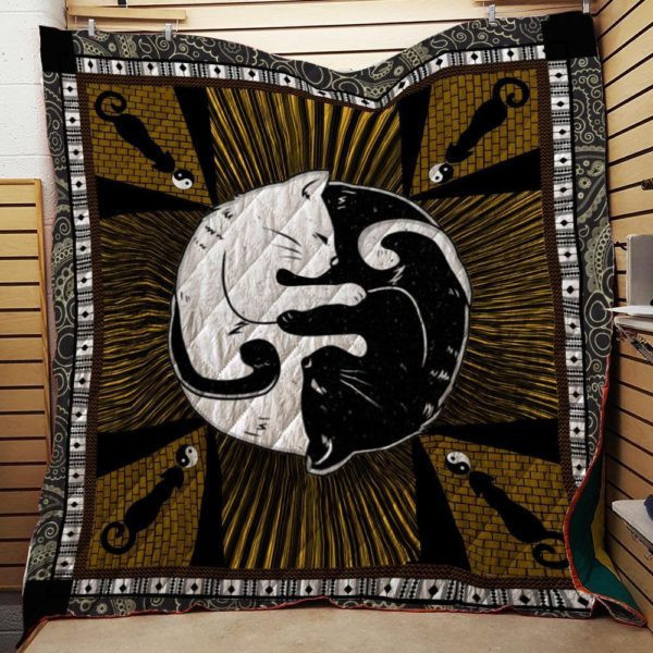 Black And White Silhouette Cats Yin Yang 3D Customized Quilt Blanket Size Single, Twin, Full, Queen, King, Super King  