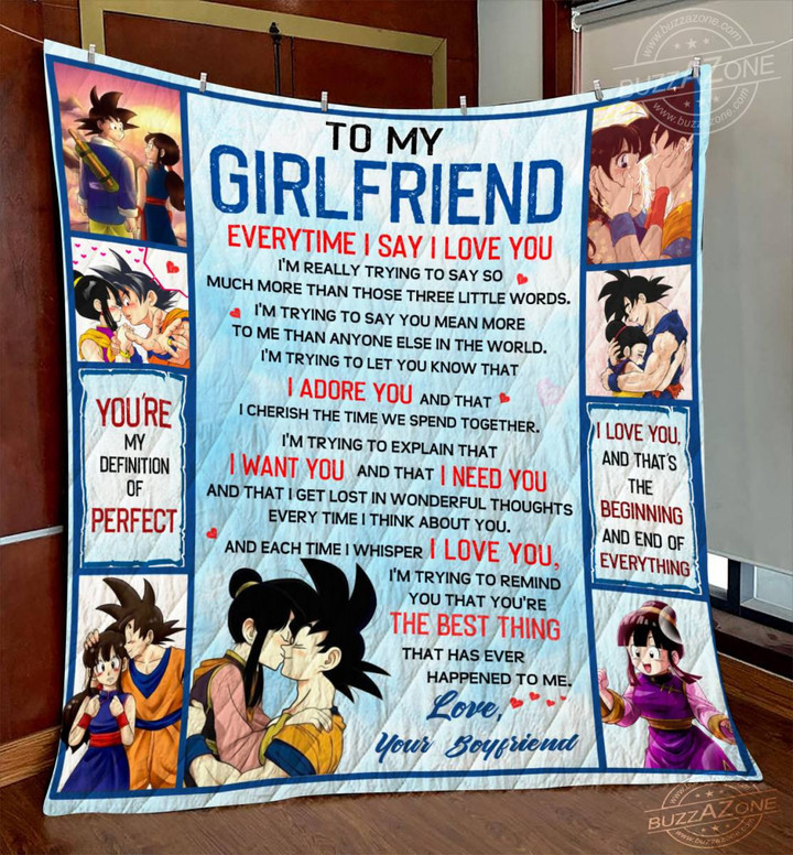 Dragon Ball Goku Girlfriend Every Time Say Love You 3D Quilt Blanket Size Single, Twin, Full, Queen, King, Super King  