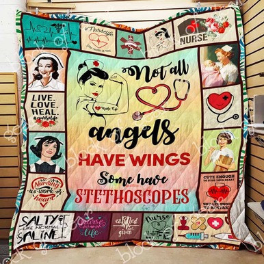Nurse Not All Angels Have Wings Some Have Stethoscopes Custom Quilt Qf7730 Quilt Blanket Size Single, Twin, Full, Queen, King, Super King  