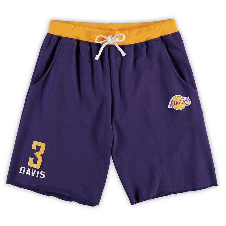 Anthony Davis Los Angeles Lakers Majestic Big & Tall French Terry Name & Number Shorts - Purple