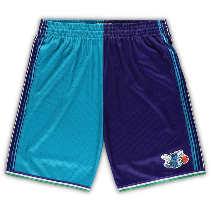 Charlotte Hornets  Big & Tall Hardwood Classics Split Swingman Shorts - Teal/Purple