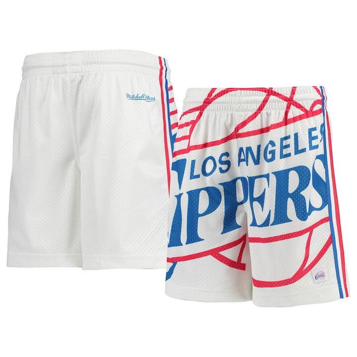 LA Clippers  Youth Hardwood Classics Big Face 2.0 Mesh Shorts - White/Red