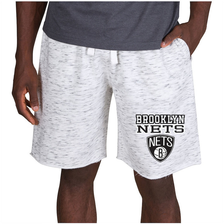 Brooklyn Nets Concepts Sport Alley Fleece Shorts - White/Charcoal