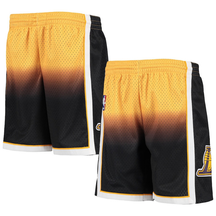 Los Angeles Lakers  Youth 2009/10 Hardwood Classics Fadeaway Reload 3.0 Swingman Shorts - Black/Gold