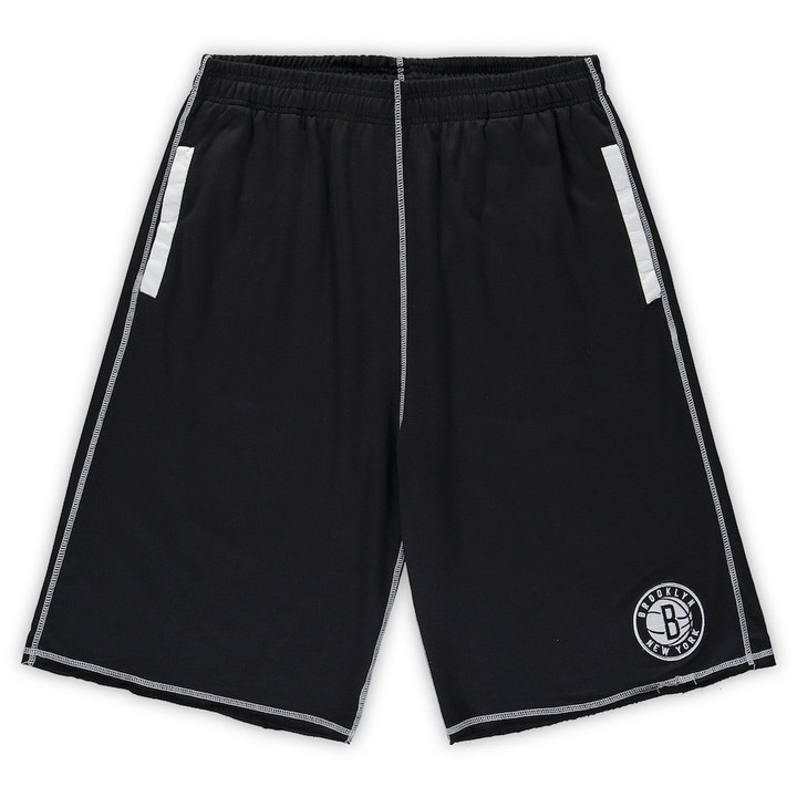 Brooklyn Nets Big & Tall Contrast Stitch Knit Shorts - Black/White