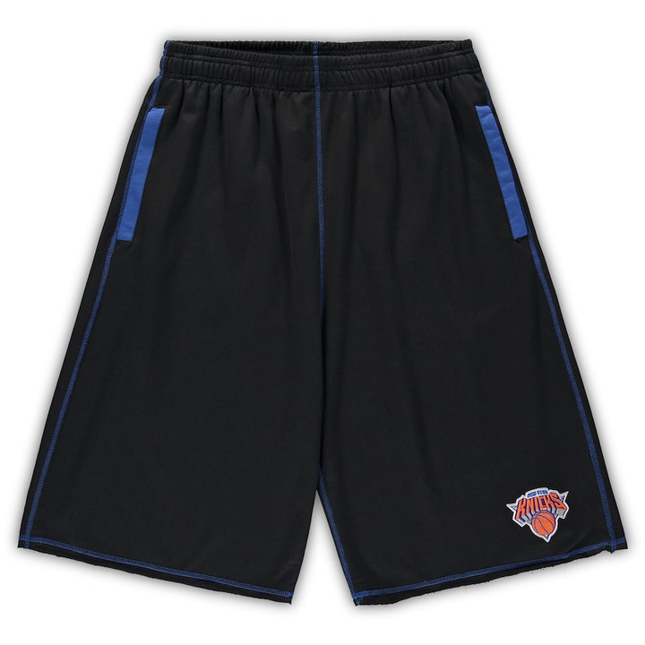 New York Knicks Big & Tall Contrast Stitch Knit Shorts - Black/Blue