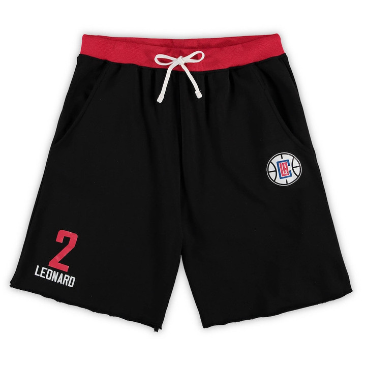 Kawhi Leonard LA Clippers Majestic Big & Tall French Terry Name & Number Shorts - Black
