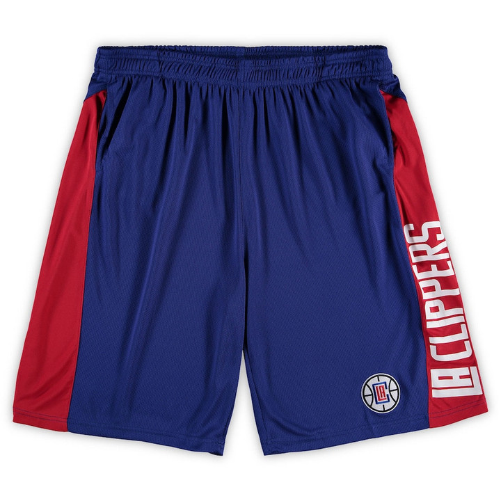 LA Clipperss Branded Big & Tall Wordmark Logo Practice Shorts - Royal/Red