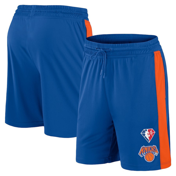 New York Knicks s Branded 75th Anniversary Downtown Performance Practice Shorts - Blue/Orange
