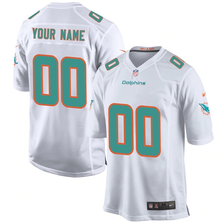 Miami Dolphins Game Road Jersey - White - Custom - Mens