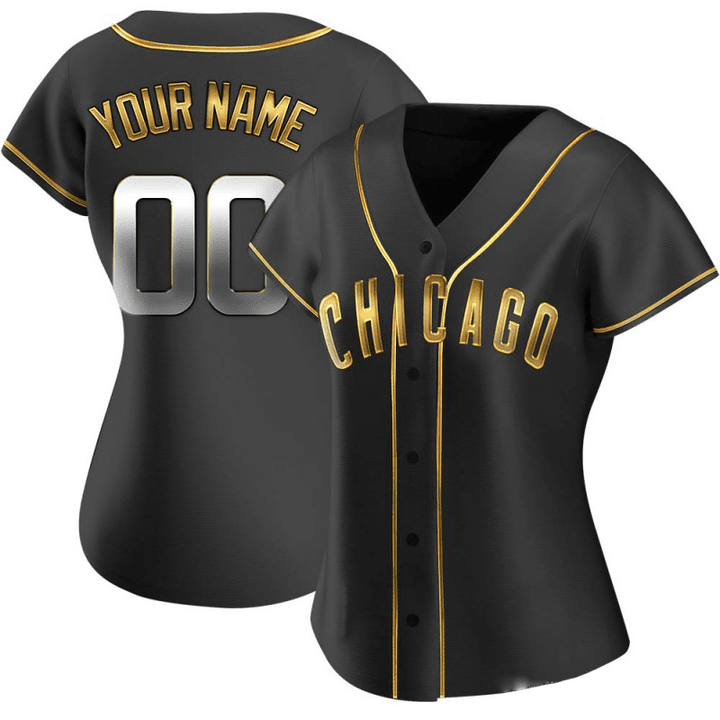 Women's Chicago Cubs Custom #00 Alternate Jersey Black Golden, MLB Jersey