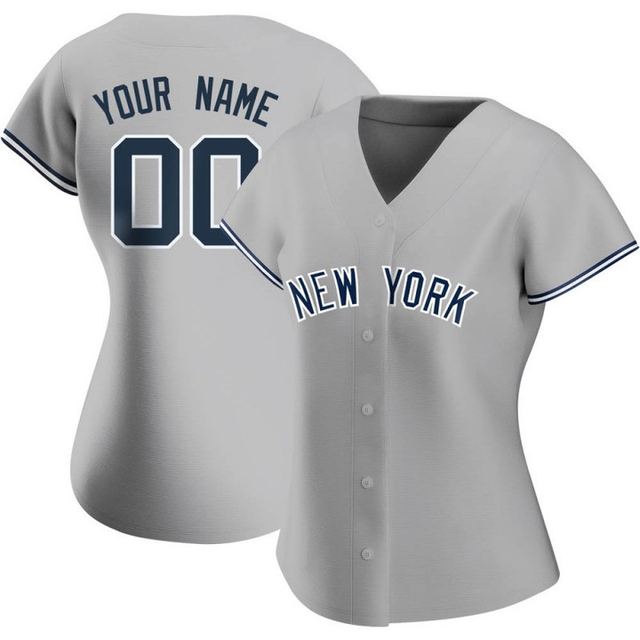 Custom Women's New York Yankees Road Name Jersey - Gray Replica