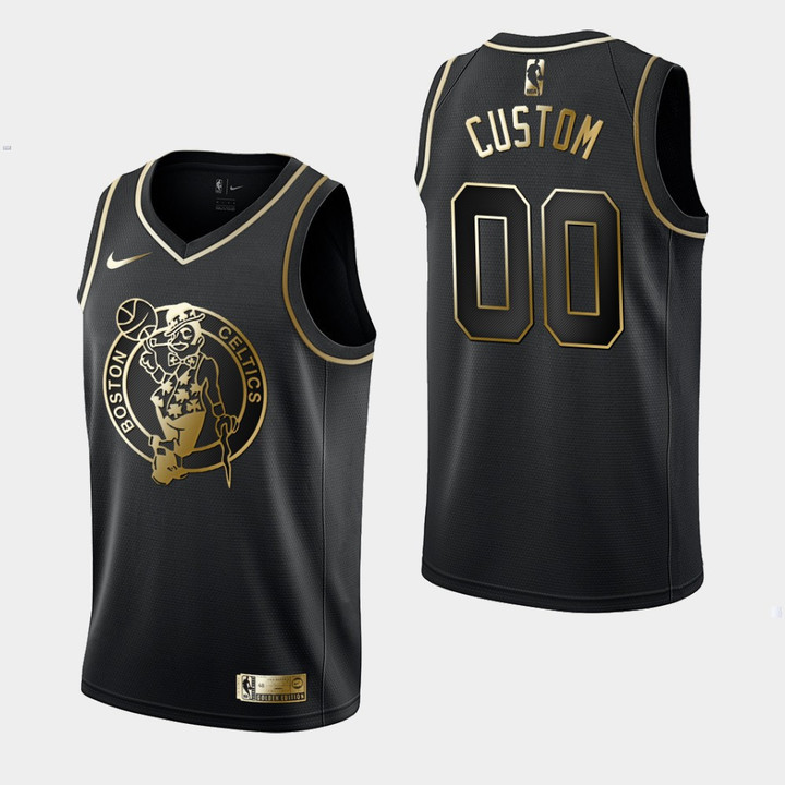 Men's Boston Celtics Custom #00 Golden Edition Black Jersey