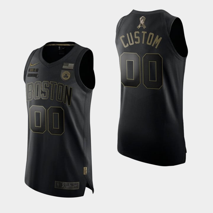 Men's Boston Celtics #00 Custom 2020 Salute To Service Black Jersey