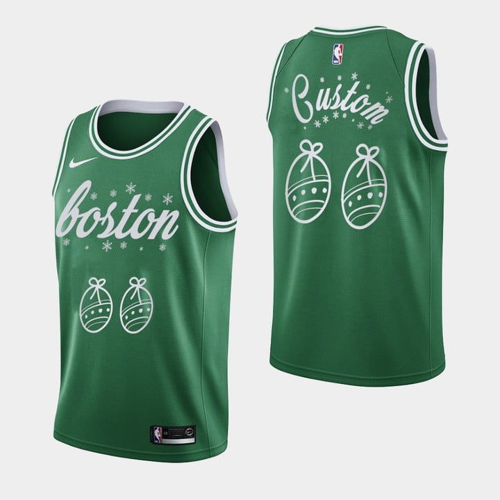 Men's Boston Celtics #00 Custom 2020 Christmas Night Green Special Edition Jersey