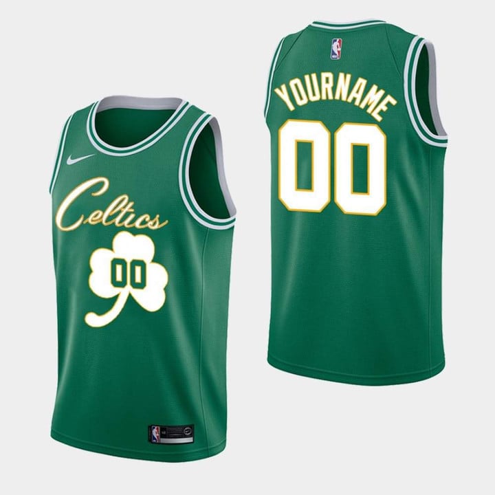 Men's Boston Celtics #00 Custom Green Fashion Forever Lucky Jersey