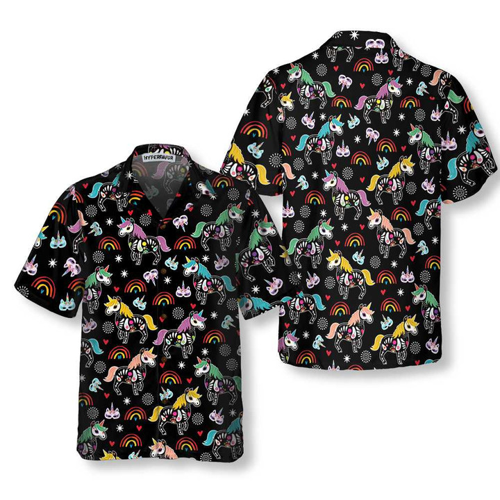Unicorn Tops Peach Day Of The Dead Hawaiian Shirt, Unique Day Of The Dead Gift