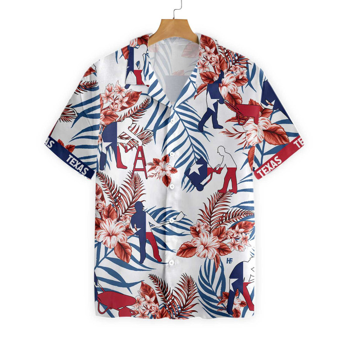 Bluebonnet Texas Hawaiian Shirt Construction Worker Version, Button Down Floral and Flag Texas Shirt, Proud Texas Shirt For Men