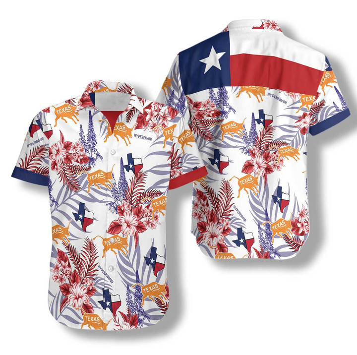 Bluebonnet Texas Hawaiian Shirt Red Version, Button Down Floral and Flag Texas Shirt, Proud Texas Shirt For Men