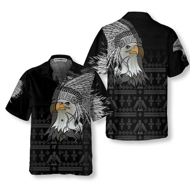 Spirit Eagle With Headdress Native American Hawaiian Shirt, Tribal Black And White Pattern Native American Shirt