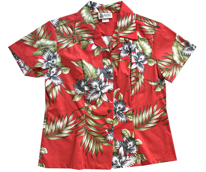 Triple Orchid Red Fitted Women's Hawaiian Shirt