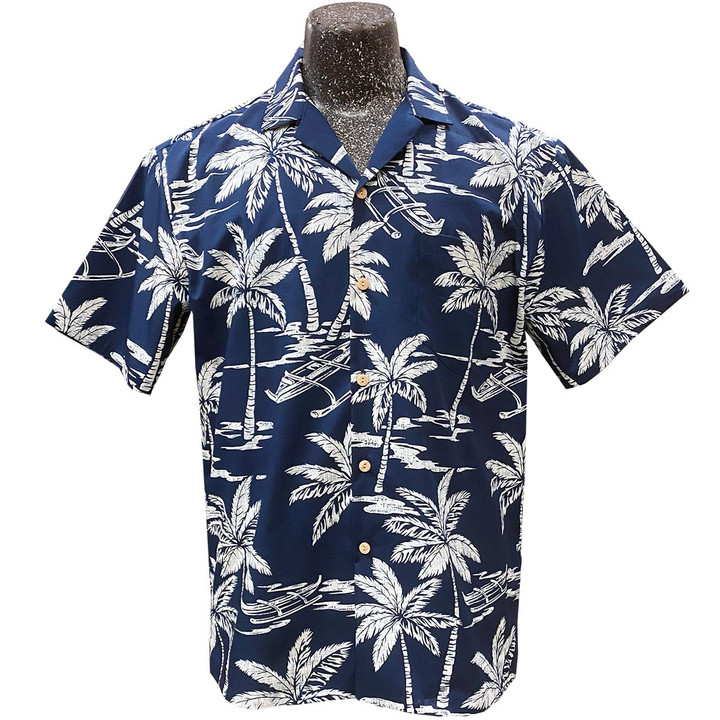 Palm Tree Canoe Navy Hawaiian Shirt