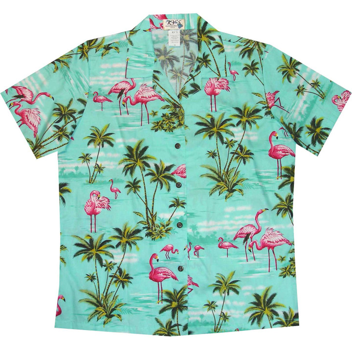 Flamingo Island Green Women's Hawaiian Shirt