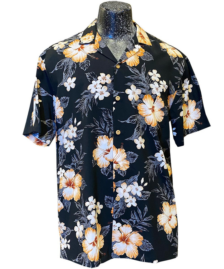 Hibiscus Resort Black Hawaiian Shirt