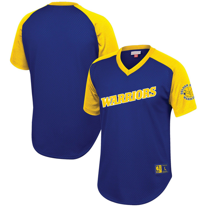 Golden State Warriors Mitchell & Ness Hardwood Classics Final Seconds Mesh Raglan Sleeve V-Neck T-Shirt - Royal NBA - SHL