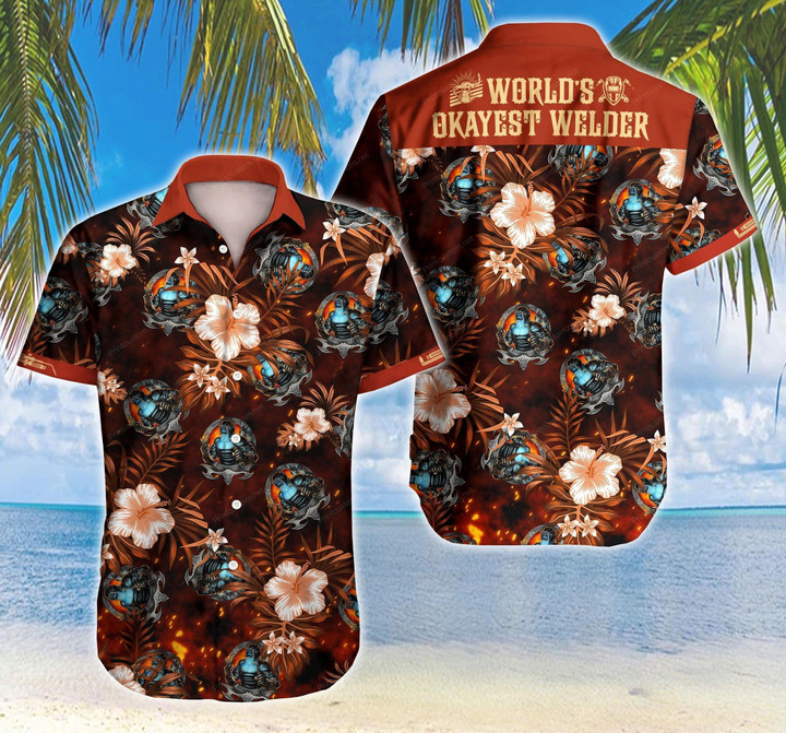 Tlab Welder Worlds Okayest Hawaii Shirt Summer Button Up Shirt For Men Beach Wear Short Sleeve Hawaii Shirt