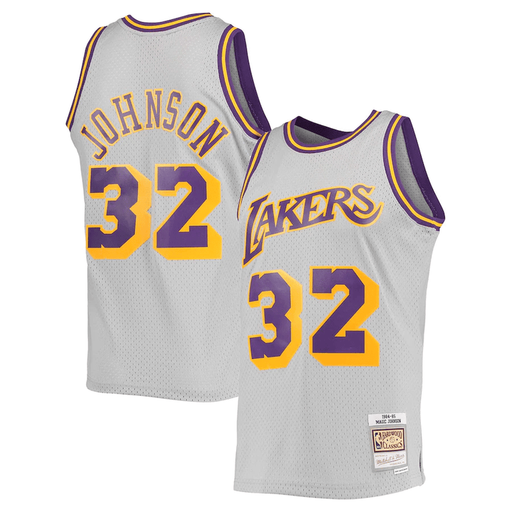 Magic Johnson Los Angeles Lakers Mitchell & Ness 1984-85 Hardwood Classics Reload 2.0 Throwback Swingman Jersey - Gray