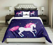 Pinky Haired White Unicorn On Dark Blue Background| kings3D Customize Bedding Set Duvet Cover SetBedroom Set Bedlinen , Comforter Set