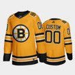 Men's Boston Bruins Custom #00 2021 Reverse Retro Gold  Jersey