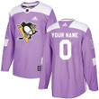 Youth Pittsburgh Penguins Custom   ized Fights Cancer Practice Jersey - Purple