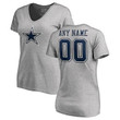 Dallas Cowboys Women's Customized Icon Name & Number Logo V-Neck T-Shirt - Heather Gray