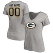 Green Bay Packers Women's Customized Winning Streak Logo Name & Number V-Neck T-Shirt - Heathered Gray