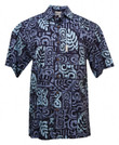 Tapa Blocks Mens Hawaiian Aloha Shirt in Blue