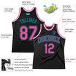 Custom Black Pink-Teal  Throwback Basketball Jersey