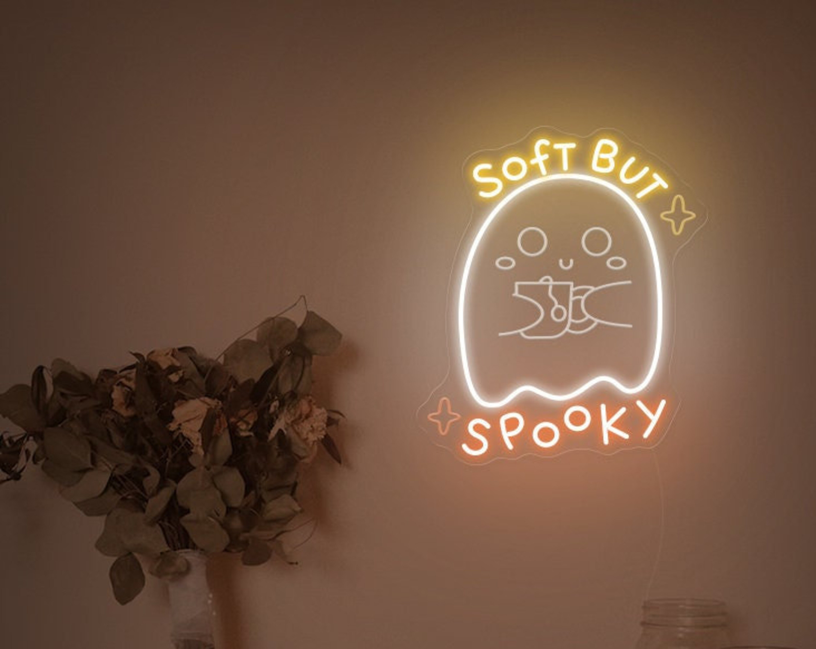 Soft But Spooky Neon Sign,Spooky Halloween  Neon Light,Funny Halloween Gift,Western Wall Art Neon, Cute Spooky Neon Sign